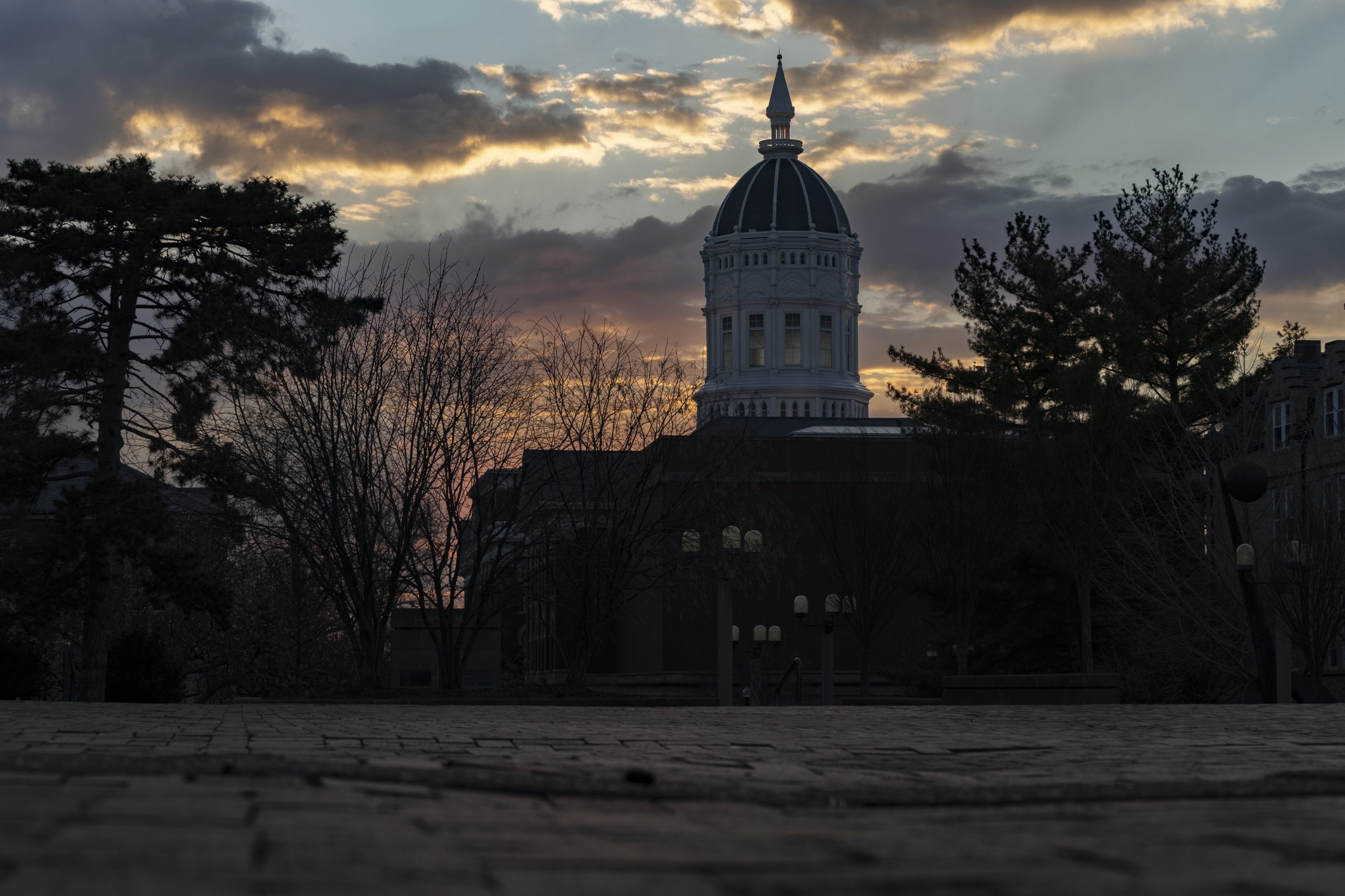 Spring sunset behind Jesse Hall