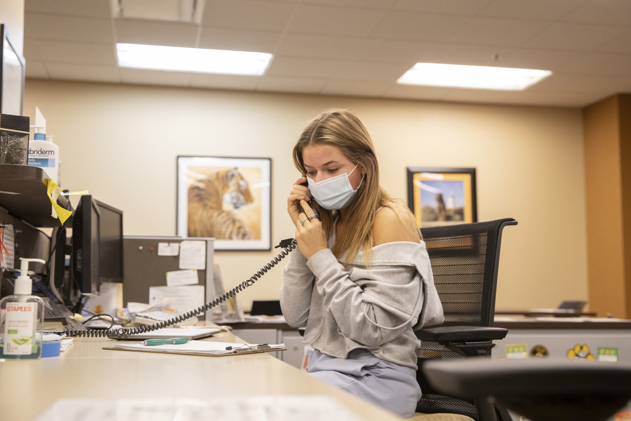 Coleen Smith attends the front desk in the Wellness Resource Center