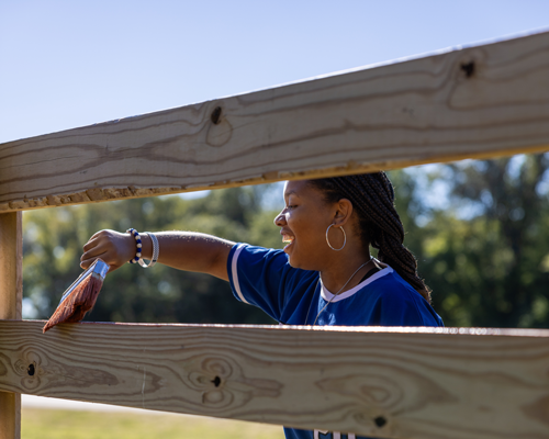 Student participating in Step Forward Day.